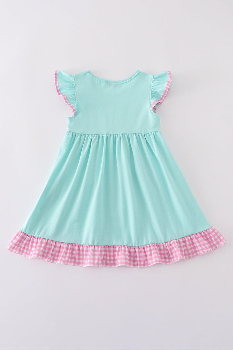 Mint Princess Embroidery Gingham Ruffle Dress