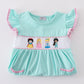 Mint Princess Embroidery Gingham Ruffle Dress