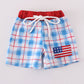 Flag Embroidery Smocked Plaid Swim Trunkis Upf50+