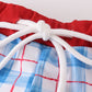 Flag Embroidery Smocked Plaid Swim Trunkis Upf50+