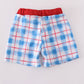 Flag Embroidery Smocked Plaid Swim Trunkis Upf50+