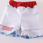 Flag Embroidery Smocked Plaid Swim Trunkis Upf50+