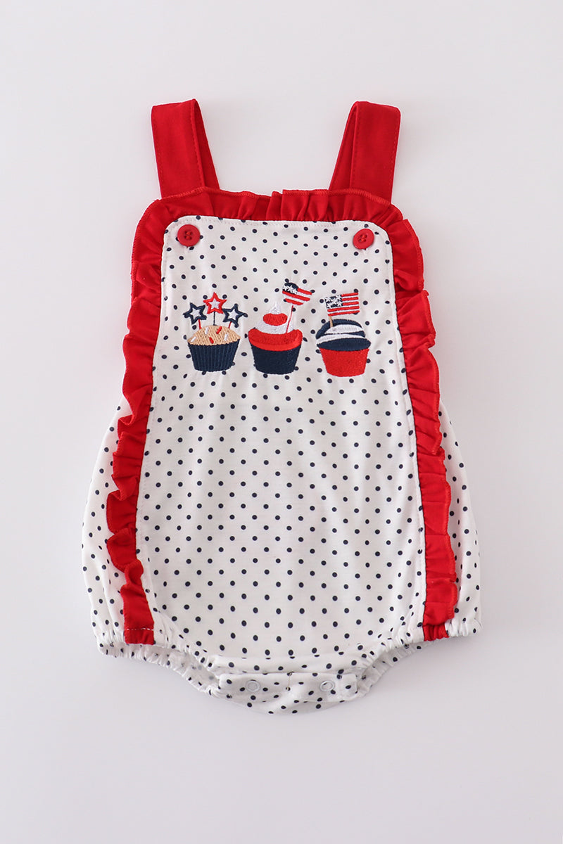 Red Cake Embroidery Dot Ruffle Bubble