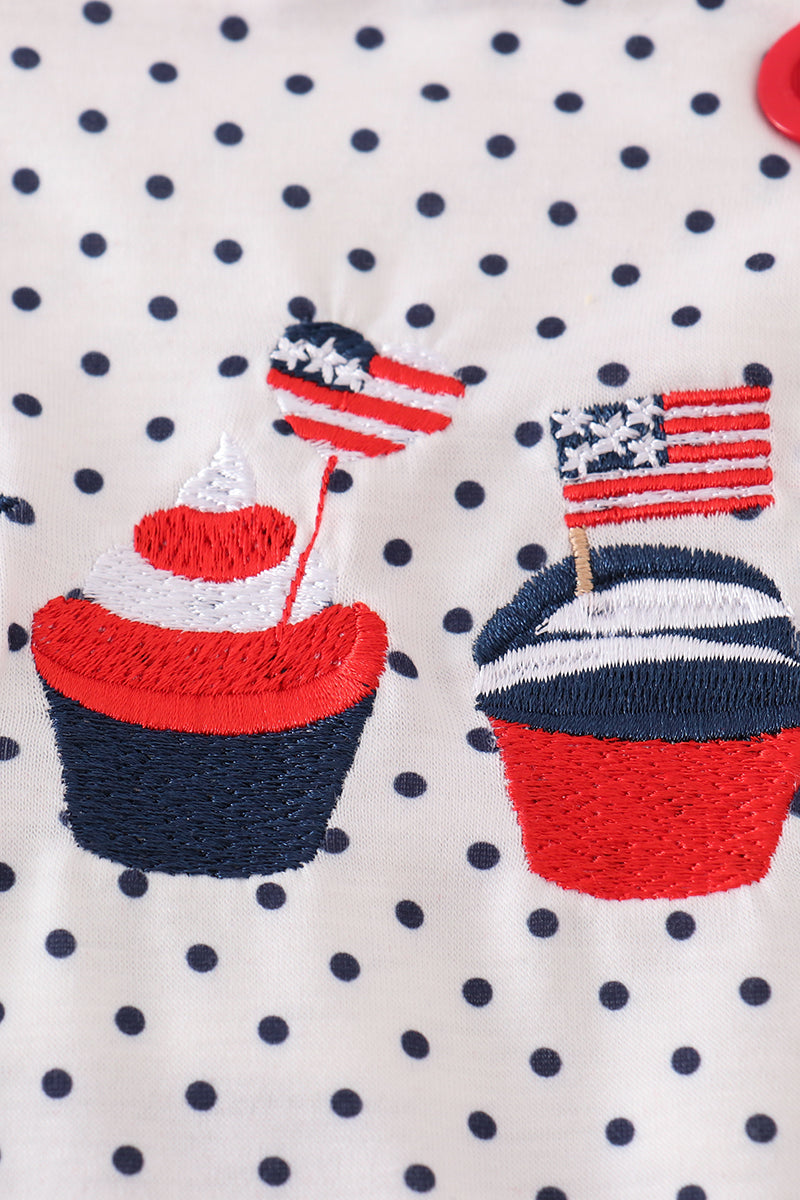 Red Cake Embroidery Dot Ruffle Bubble