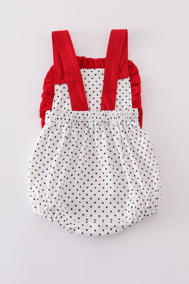 Red Cake Embroidery Dot Ruffle Bubble