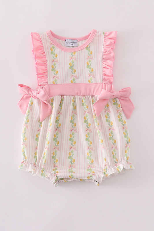 Pink Lemon Print Bow Ruffle Bubble