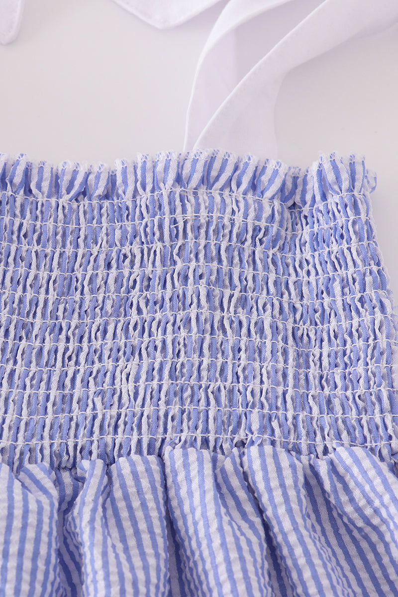Blue Stripe Seersucker Smocked Mom&Me Dress