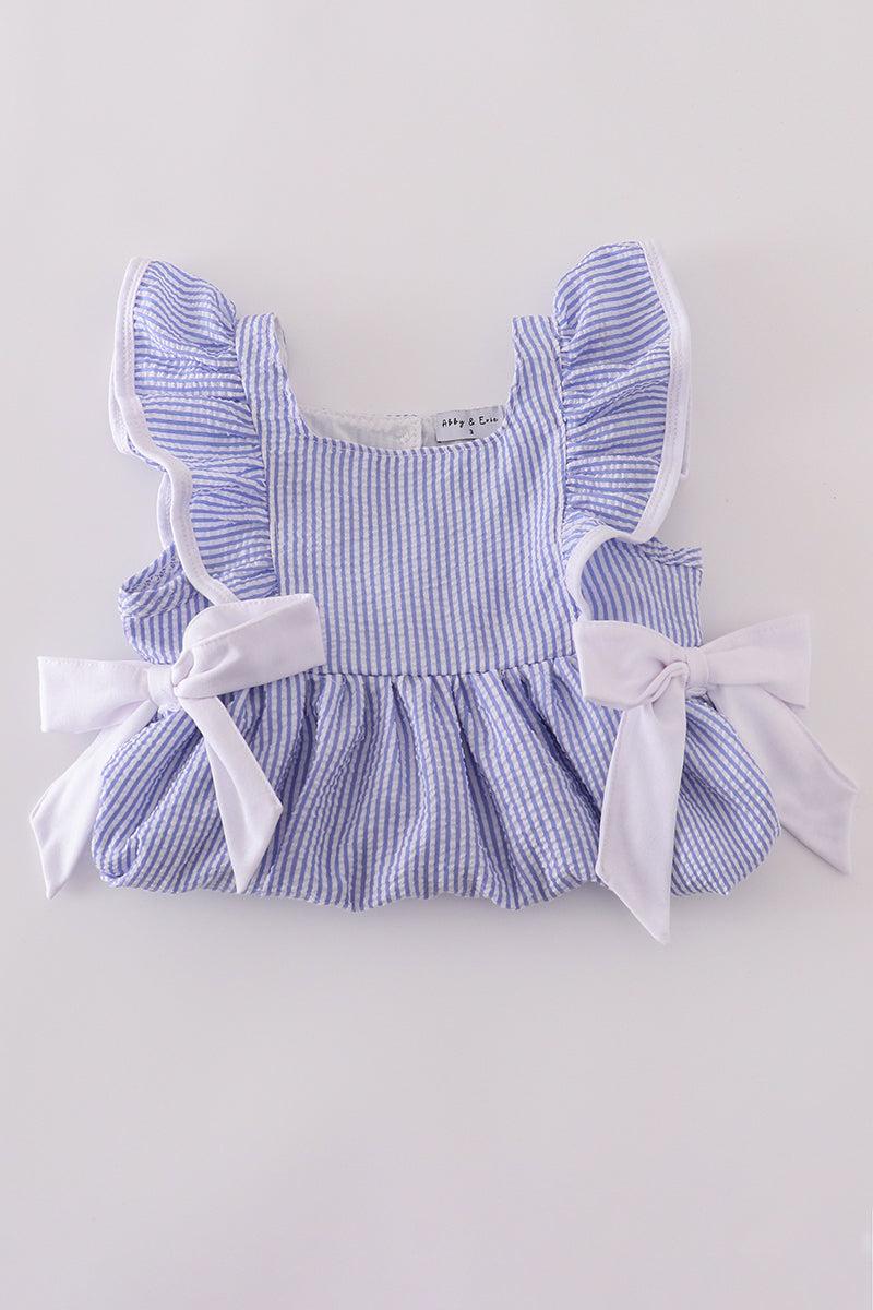 Blue Stripe Seersucker Shorts Set
