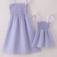Blue Stripe Seersucker Smocked Mom&Me Dress