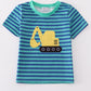 Teal Stripe Excavator Applique Top