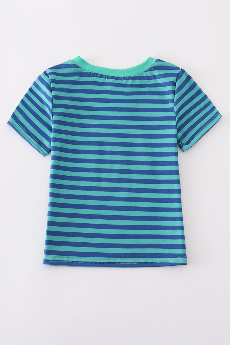 Teal Stripe Excavator Applique Top