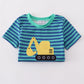 Teal Stripe Excavator Applique Top