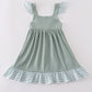 Sage Stripe Flutter Trim Ruffle Dress