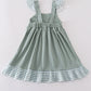 Sage Stripe Flutter Trim Ruffle Dress
