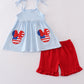 Blue&Red Character Applique Shorts Set