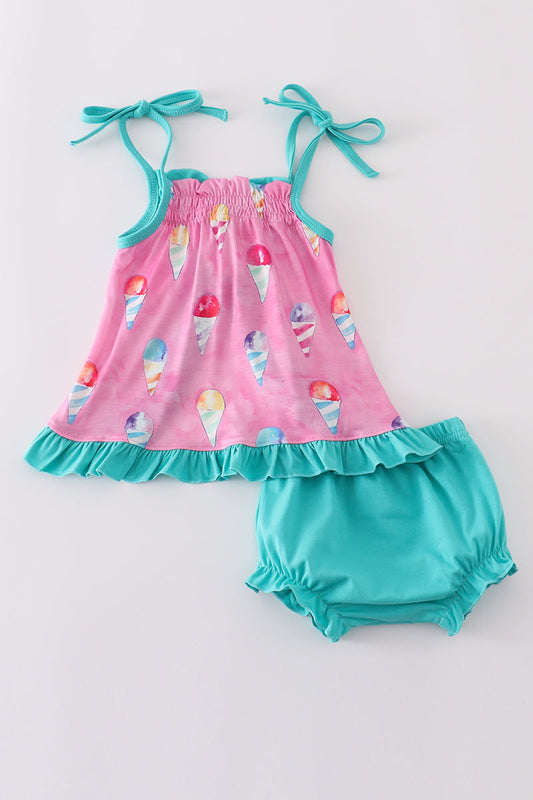 Pink Ice cream Print Bloomer Set