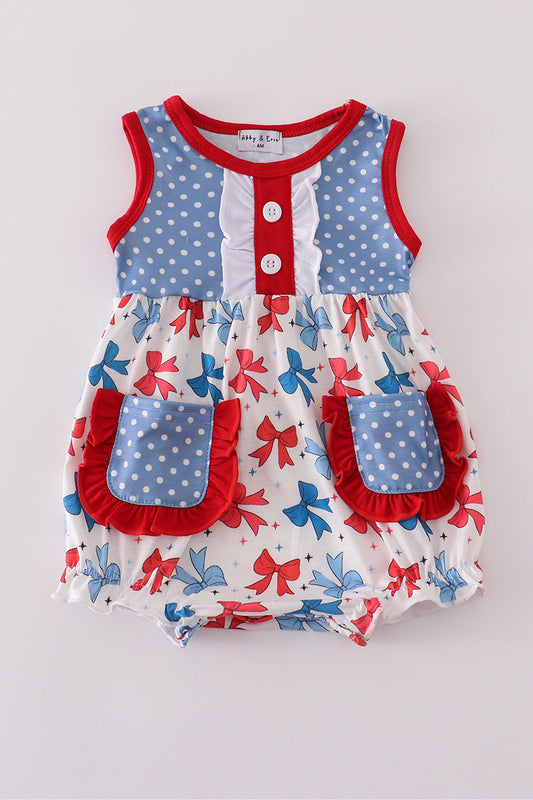 Blue Bow Print Ruffle Bubble