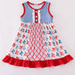 Blue Bow Print Ruffle Dress