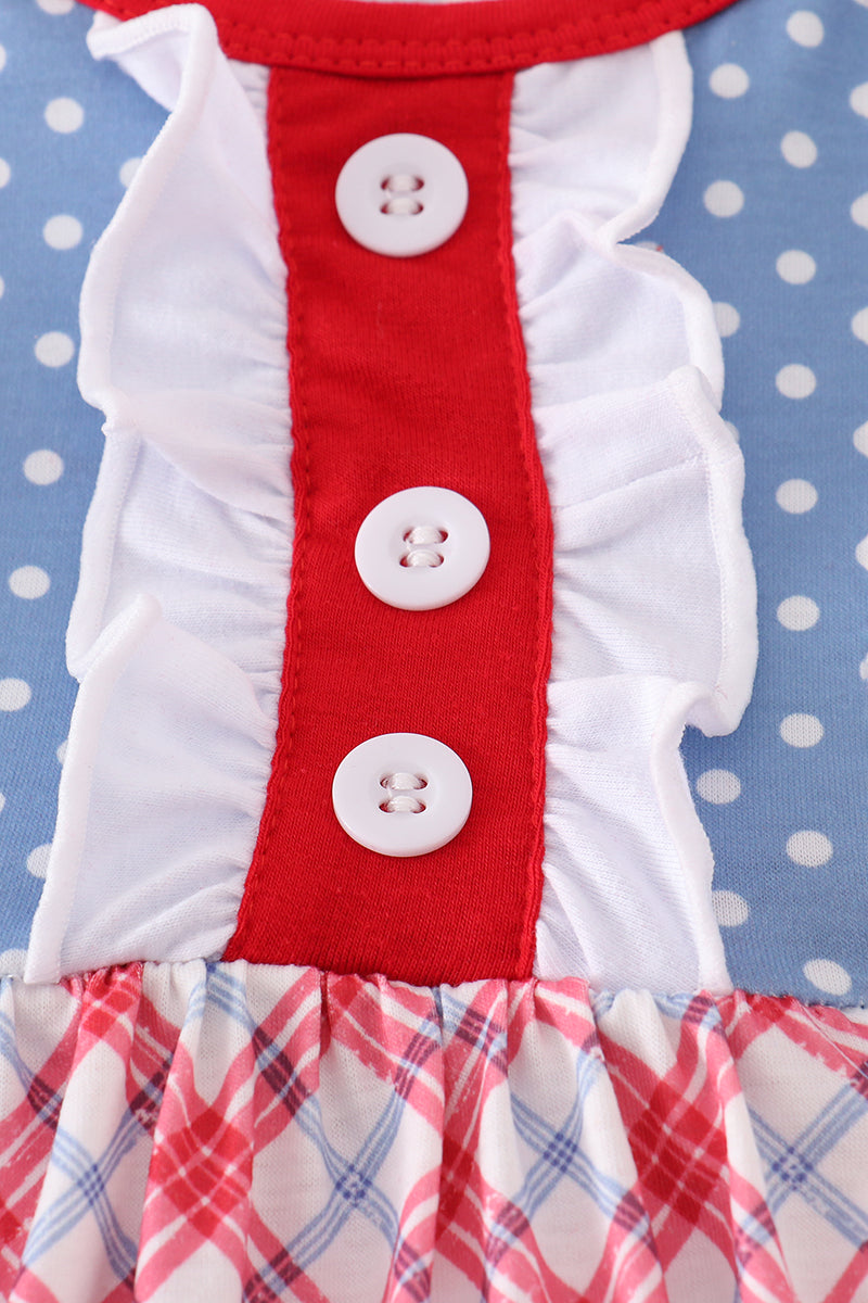 Blue Bow Print Ruffle Dress