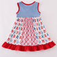 Blue Bow Print Ruffle Dress