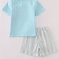 Blue Flamingo Embroidery Short Set