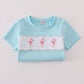 Blue Flamingo Embroidery Short Set