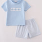 Blue Whale Embroidery Smocked Shorts Set