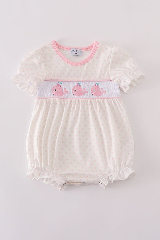 Pink Whale Embroidery Smocked Bubble