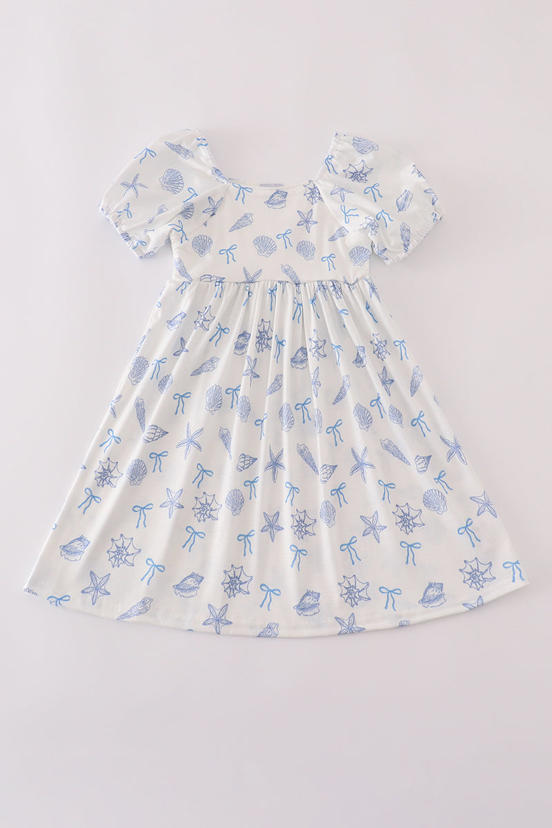 Blue Seashell Bow Mom & Me Dress
