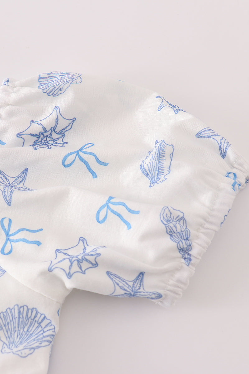 Blue Seashell Bow Mom & Me Dress