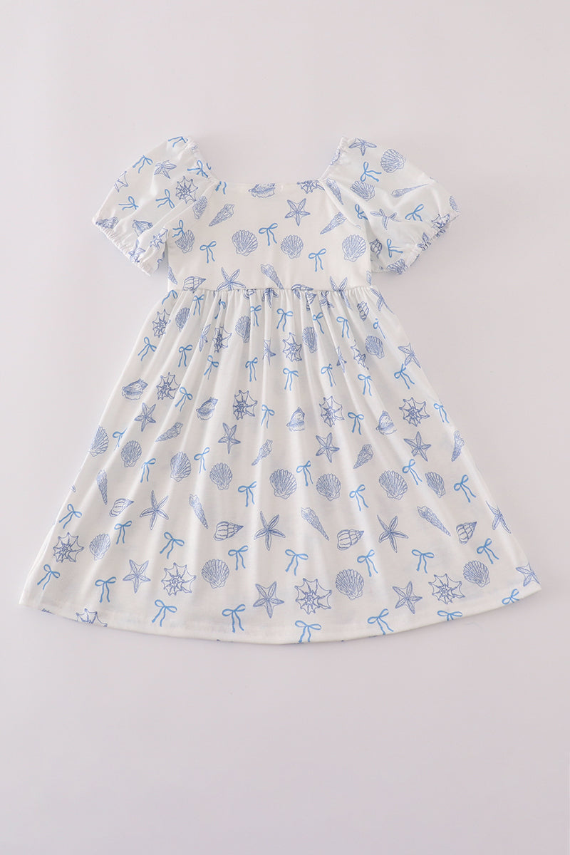 Blue Seashell Bow Mom & Me Dress