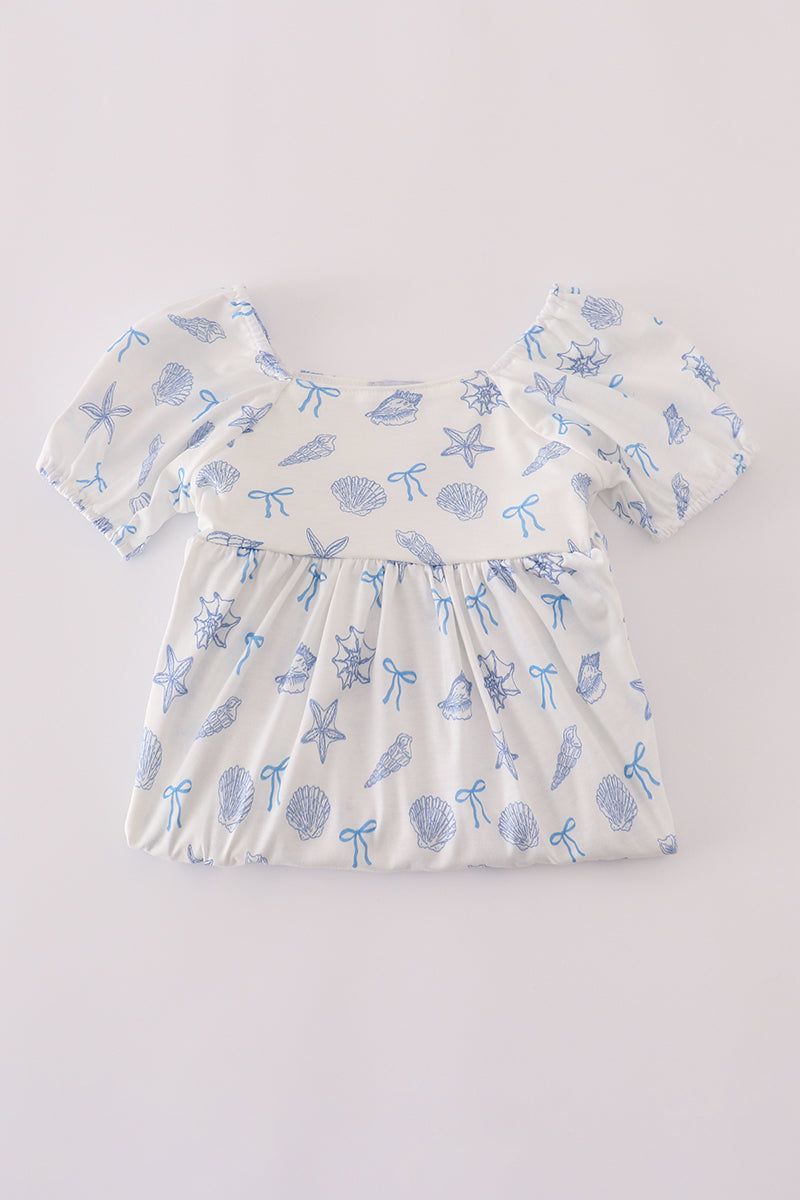 Blue Seashell Bow Mom & Me Dress