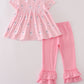 Pink Ghost Embroidery Ruffle Pants Set