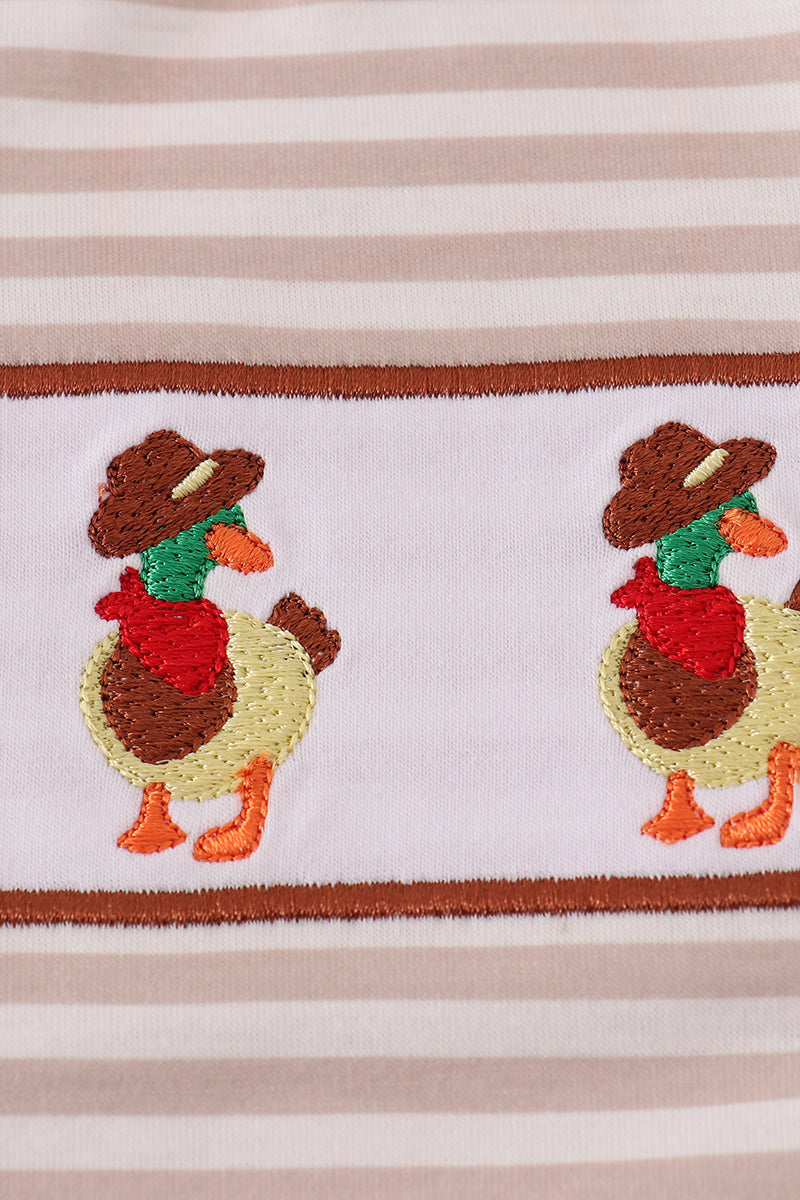 Brown Stripe Duck Embroidery Top