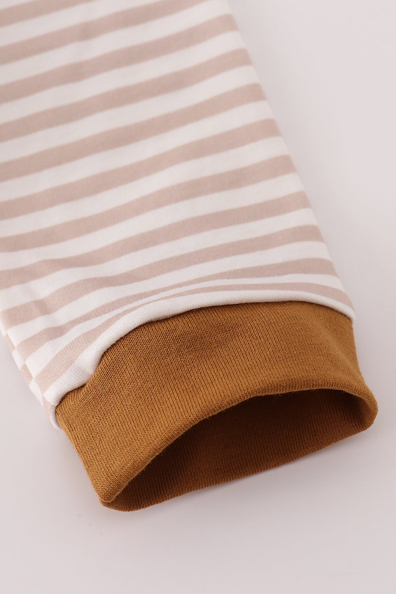 Brown Stripe Duck Embroidery Romper