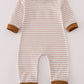 Brown Stripe Duck Embroidery Romper