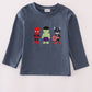 Navy Character Embroidery Top