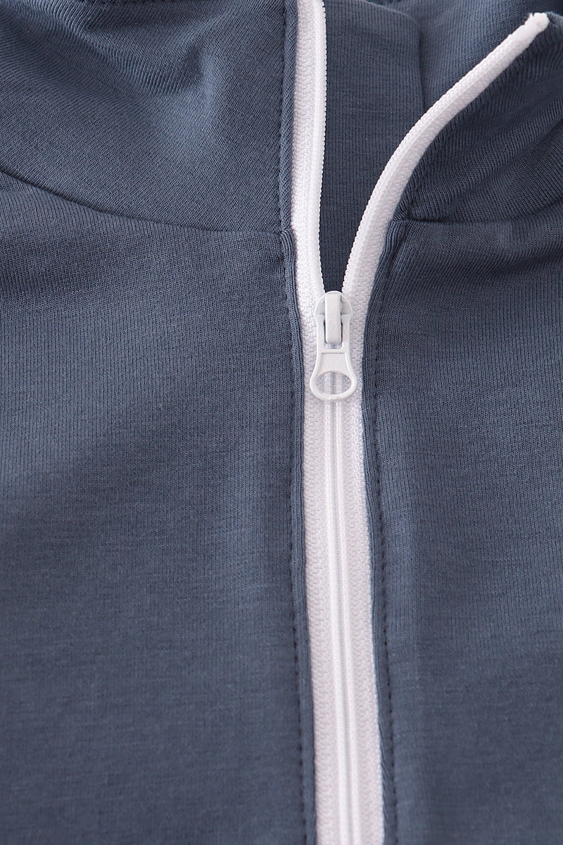 Navy Character Embroidery Zip pull Over