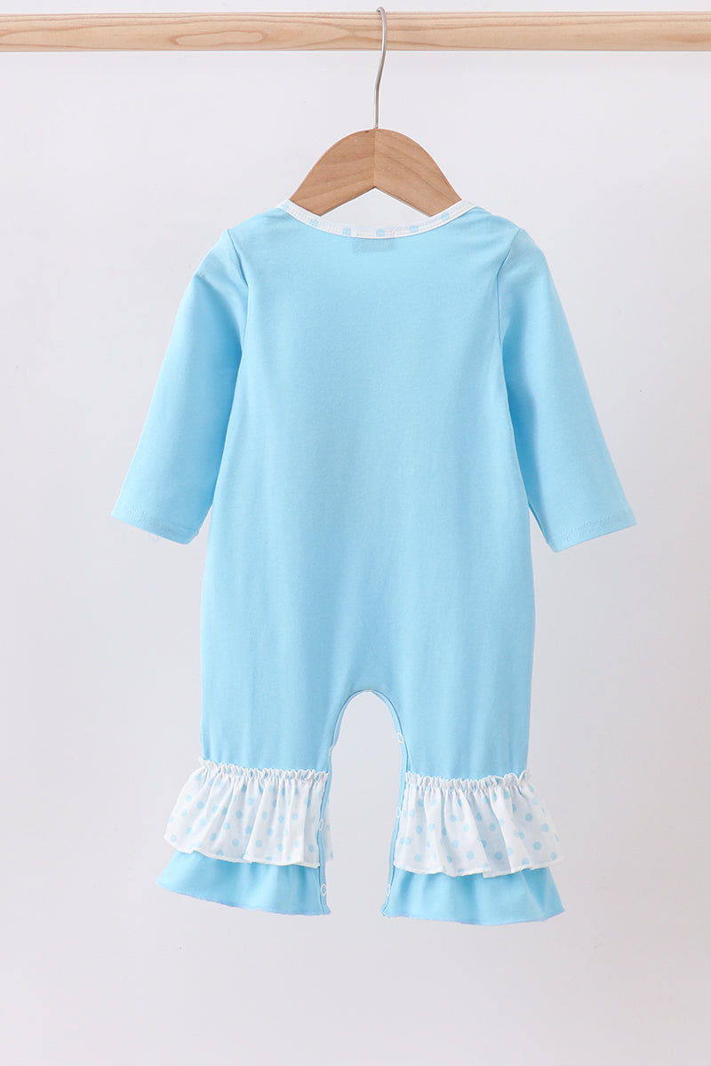 Blue Nativity Embroidery Ruffle Romper