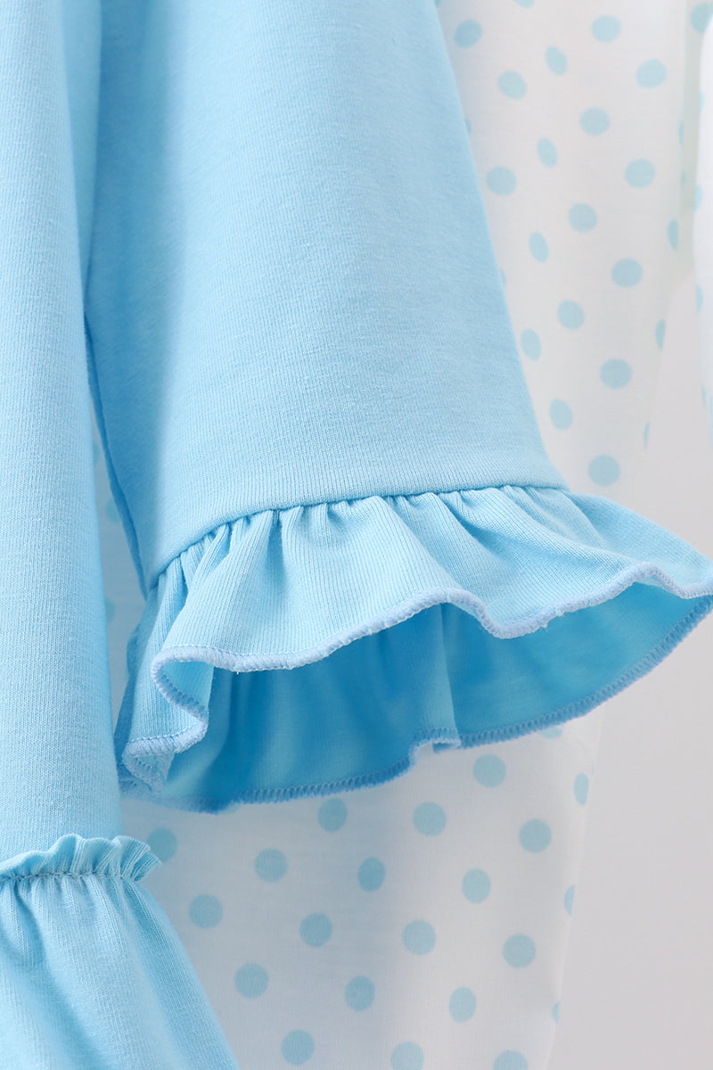 Blue Nativity Embroidery Ruffle Dress Set