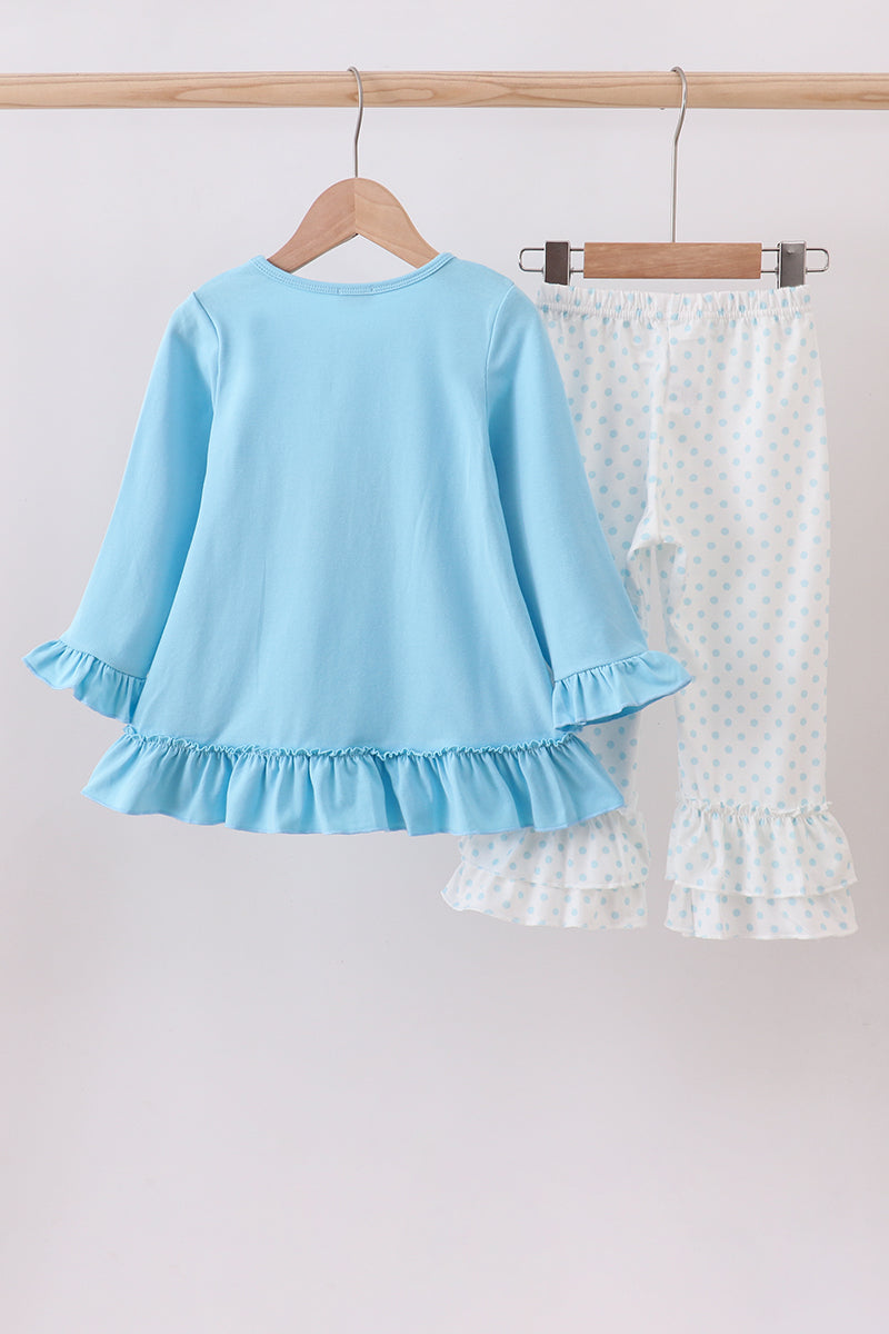 Blue Nativity Embroidery Ruffle Dress Set