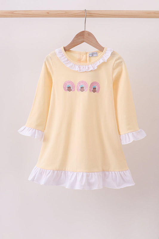 Beige Turkey Embroidery Ruffle Dress