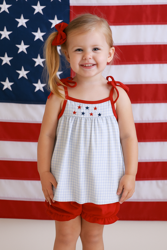 Gingham Star Embroidery Bloomer Set
