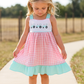 Pink Tractor Embroidery Plaid Dress