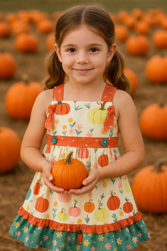 Platinum Pumpkin Print Ruffle Apron Dress