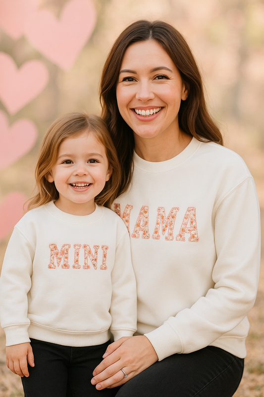 White Mama&Mini Applique Fleece Mom&Me Sweatshirt