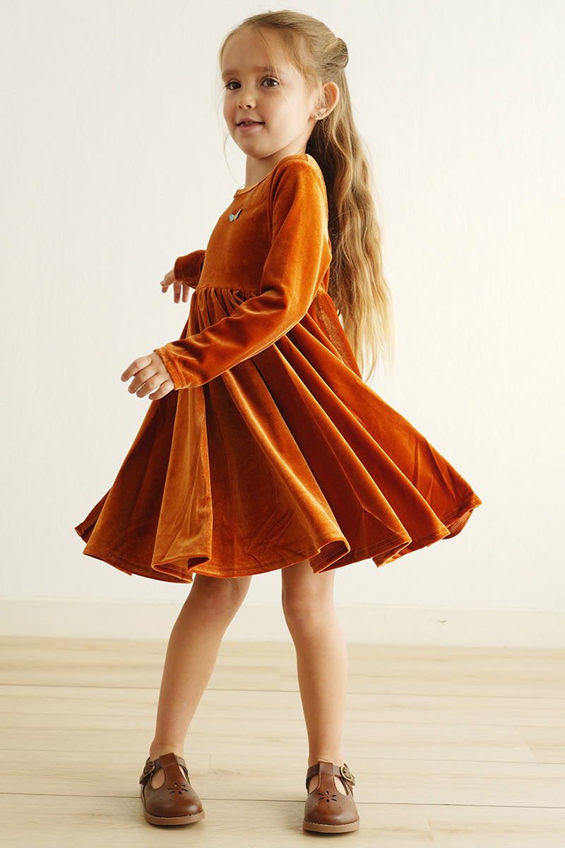 Premium Gold Velvet Twirl Dress