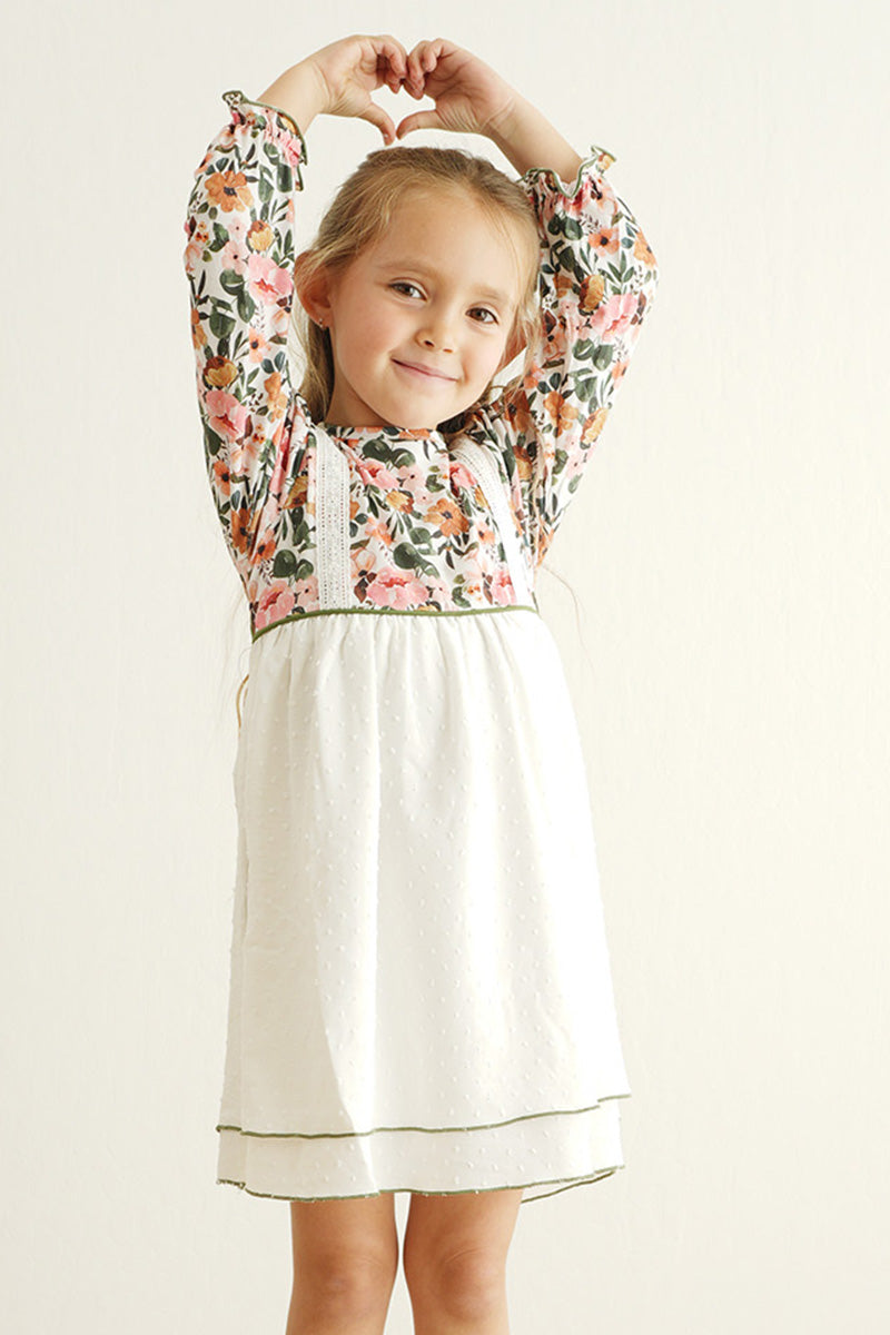 Premium Green Floral Print Swiss Dot Dress