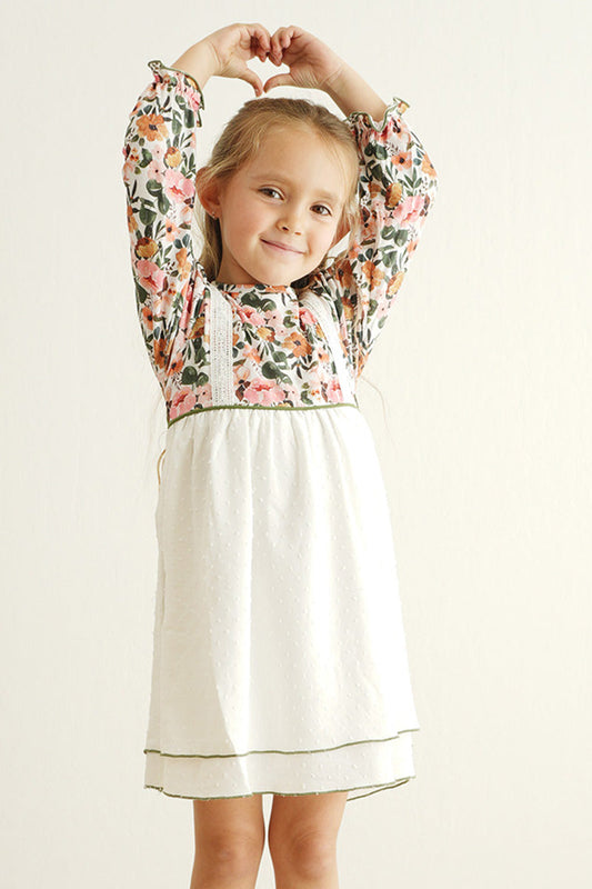 Premium Green Floral Print Swiss Dot Dress