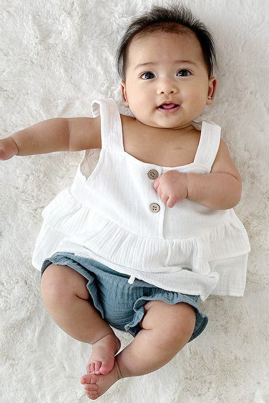 Premium White Muslin Ruffle Baby Set